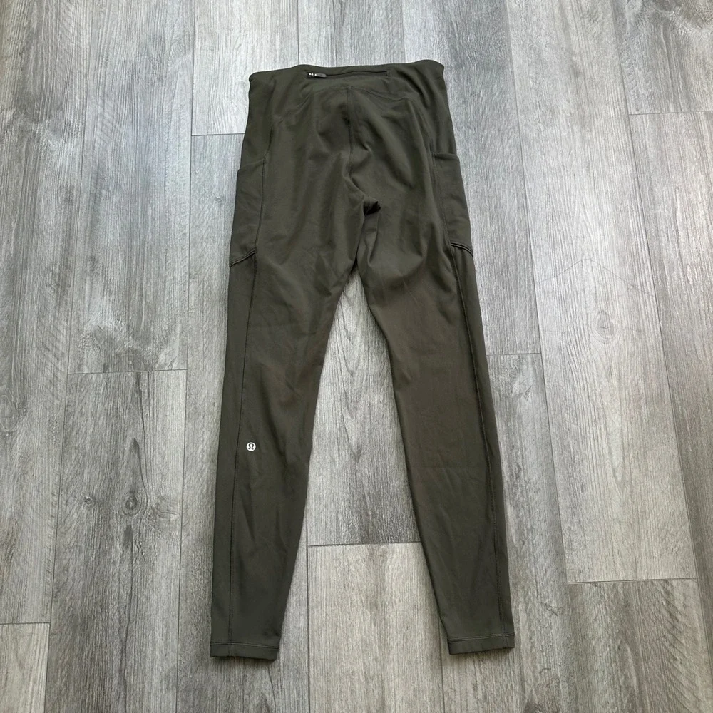 Lululemon Olive Green Pocketed Leggings 8 adjustable waist 27